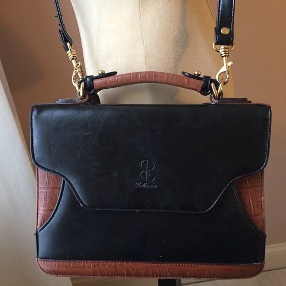 Bellerose Handbags - Bellerose Black & Brown Moc Croc Purse & Organizer